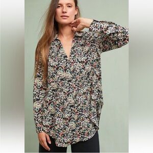 Anthropologie Maeve Tunic Top‎ Matilda Floral Blouse Button Shirt Women Sz S